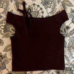 Express burgundy off the shoulder crop top